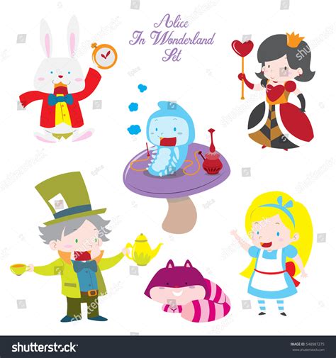 Cute Characters Set Alice Wonderland Story Stock Vector (Royalty Free