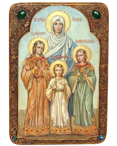 Купить Живописная икона Вера Надежда Любовь и мать их София на кипарисе ...