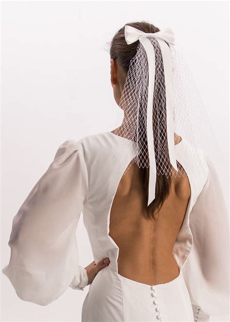 Wedding Satin Bow Veil, Bridal Veil With Bow, White Bow Wedding Veil