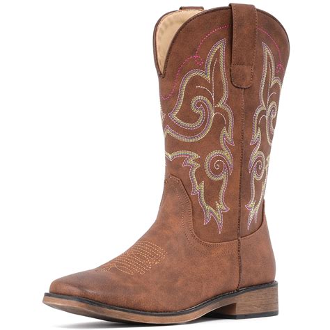 IUV Cowboy Boots For Women Square Toe Western Boots Mid Calf Cowgirl