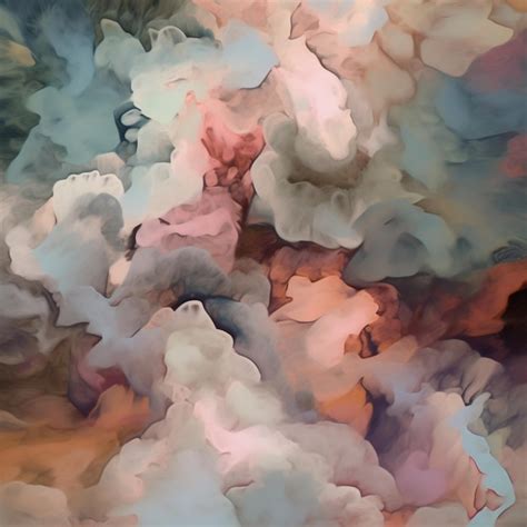 Premium Photo | Painting of a cloud filled sky with a plane flying in the distance generative ai