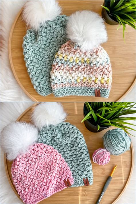 crochet pom pom hat patterns  christmas season  newlywed