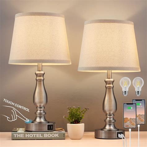 lamps  bedrooms set   brushed nickel bedside lamps  usb ca