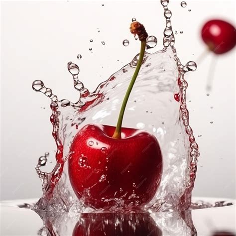 Premium Photo | A cherry is splashing in a water splash and it is about