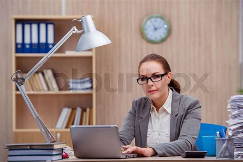 Busy stressful woman secretary under stress in the office | Stock image ...