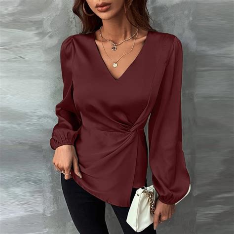Cheap ZANZEA Women Casual Long Sleeve V-neck Elastic Waist Slim Satin ...