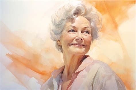 premium ai image watercolor portrait   cheerful elderly lady