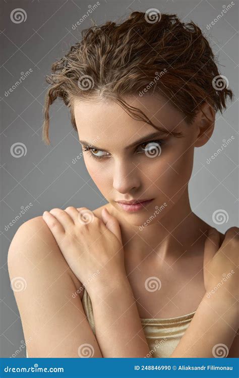 Portrait of a Charming Girl with Bare Shoulders Stock Photo - Image of ...