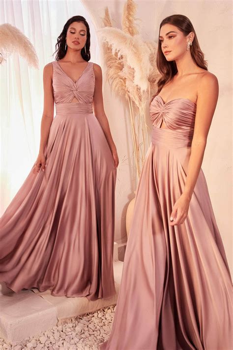 Ladivine 7496 - Keyhole Strapless Satin A-line Gown – Couture Candy