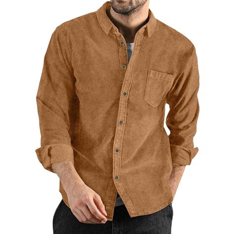 Mens Autumn Winter Corduroy Shirts Casual Long Sleeves Solid Color