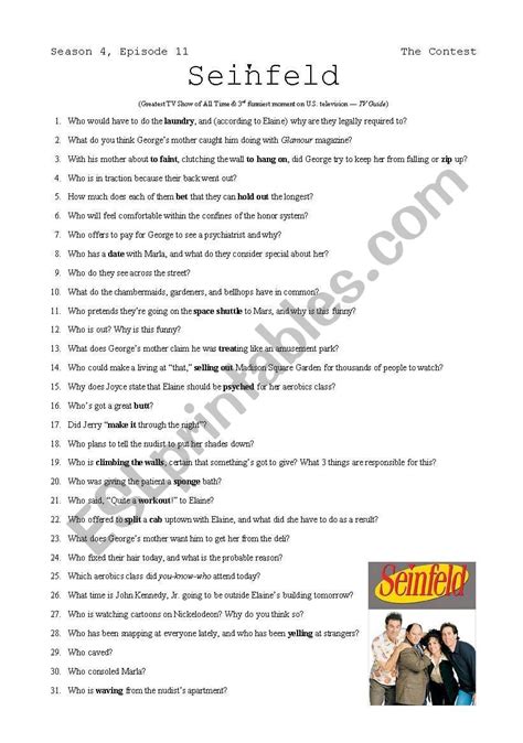 Seinfeld - The Contest - ESL worksheet by dennypackard