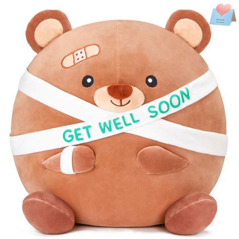 Amazon.com: Houwsbaby 12" Brown Get Well Soon Teddy Bear Plush Pillow