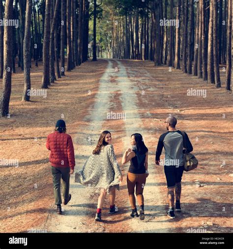 Friends Walking Exploring Outdoors Concept Stock Photo - Alamy