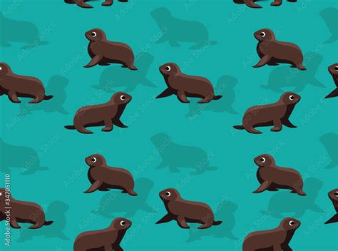 baby seal side walking cartoon vector seamless background wallpaper