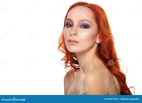 Woman from Fair Skin with Beauty Long Curly Red Hair. Isolated ...