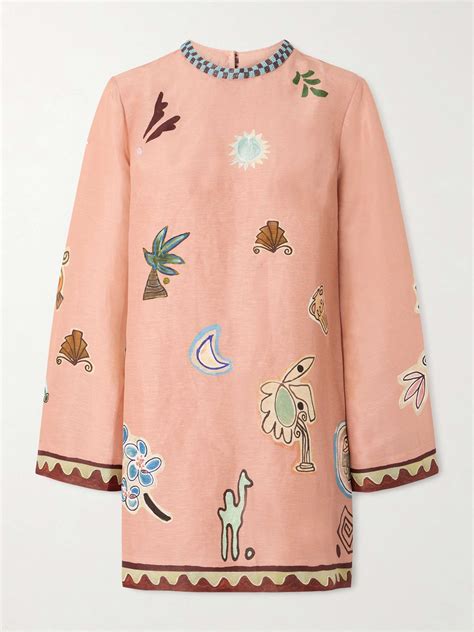 ALÉMAIS Laurence bead-embellished printed linen and silk-blend mini