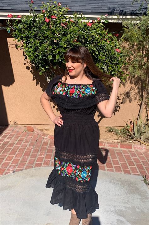 Long Mexican Traditional Dress.s - Xl.typical Mexican Dress. Boho ...