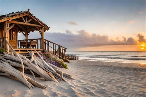 Premium AI Image | The beach house at sunset