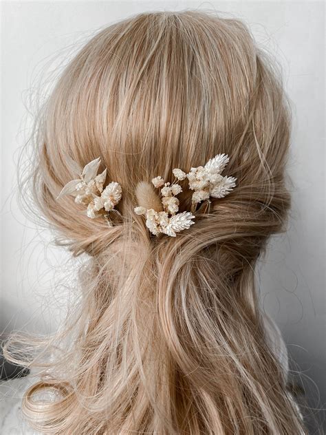 Boho Dried Flower Hair Pins White Bohemian Wedding Flower - Etsy