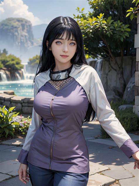 1girl, hyuga hinata in anime naruto, long hair, black hair, white eyes