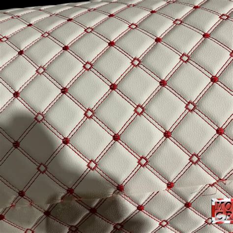 black  red stitching diamond quilted faux leather vinyl fabric foam