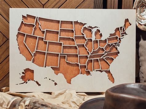 Push Pin US Map: Personalized Wooden Wall Art for Office and Home Decor ...