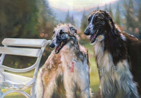 Tara & Harry: Borzoi Dog Painting in Oils on Italian Canvas