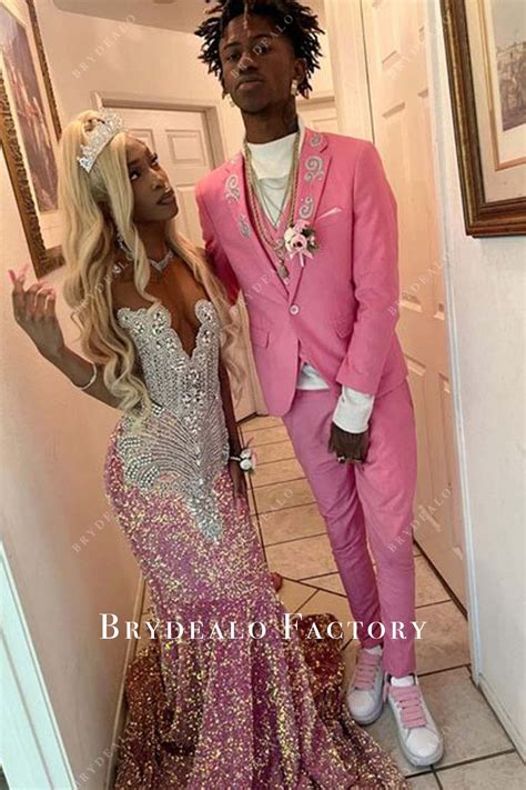 Pink Sequin Strapless Rhinestones Mermaid Prom Dress