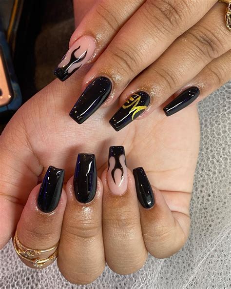 15 Bold & Trendy Black Coffin Nail Ideas You’ll Love - Mockup Hunt