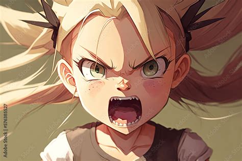 angry shouting anime girl illustration stock adobe stock