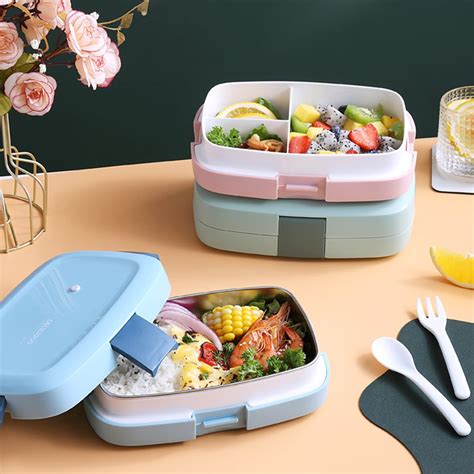 Kiskick Lunch Box Japanese Style Leak-proof Buckles Design Separated