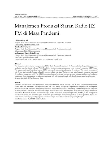 manajemen produksi siaran radio jiz fm   pandemi