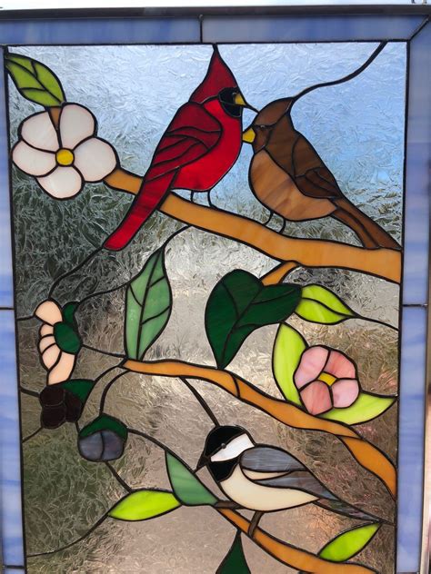 Lovely! Birds And Blossoms Stained Glass Window Panel#2