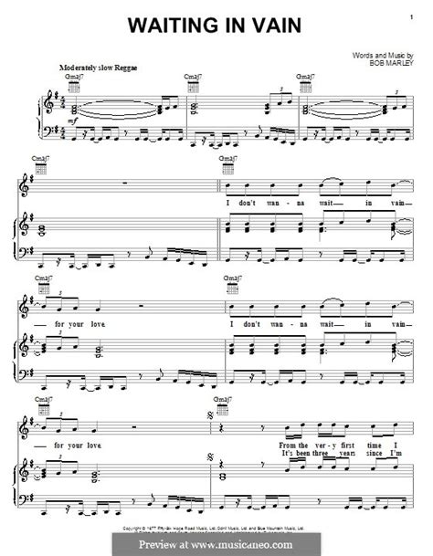 Waiting in Vain by B. Marley - sheet music on MusicaNeo