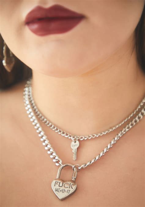 Fuck Off Key And Lock Charm Layered Chain Necklace | Dolls Kill