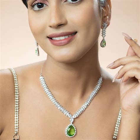 Buy Niscka Emerald Green American Diamond Necklace Earrings Set Online
