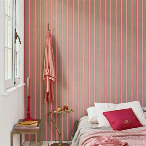 Cascade Pink & Grey Striped Wallpaper | Contemporary Wallpapers – Venia