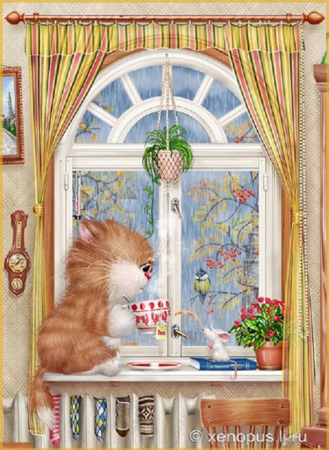 кот на окошке | Ilustrações, Gatinhos, Animais super fofos