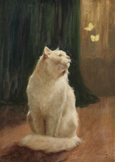 Arthur Heyer "White Cat and Two Brimstone Butterflies" 19th century