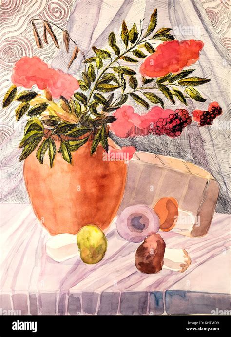watercolor painting, still life Stock Photo - Alamy