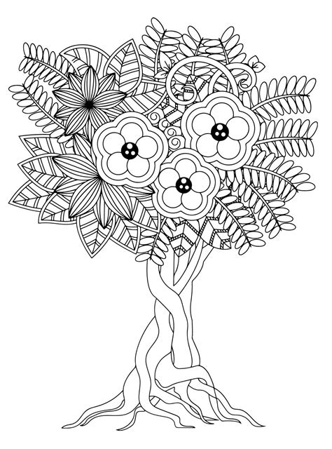 Flowers Tree for Adult Coloring Pages 8877386 Vector Art at Vecteezy