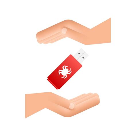 Computer virus on usb flash card in hands. Virus protection. Vector