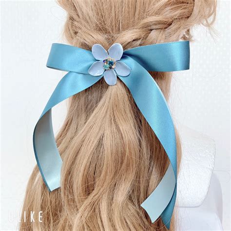 【完売しました】お花のついたお姫様リボン(ブルー) バレッタ Magie du ruban 通販｜Creema(クリーマ) 7739420