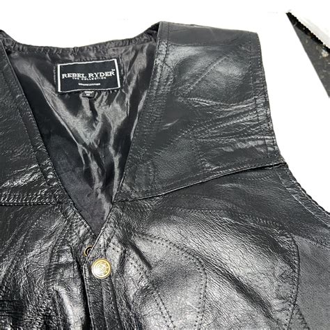 REBEL RYDER Black Leather Motorcycle Vest Men’s Size … - Gem