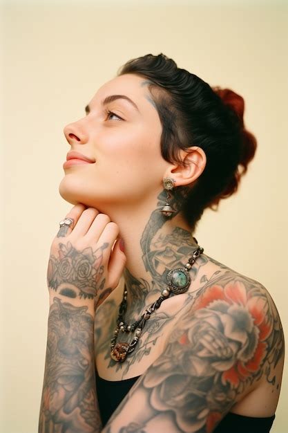 Retrato de mujer con tatuajes en el cuerpo. | Foto Gratis