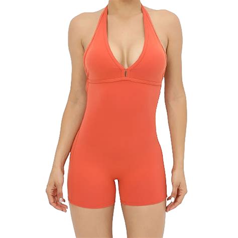 Womens Cute Workout Rompers Halter V Neck Backless Unitard Bodysuit
