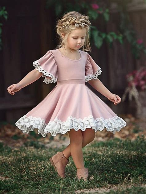 Kid's Little Girls' Dress Causal Floral Lace Solid Color Party School ...