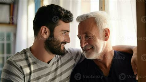 Moments of intimacy between young and old gay couple. Generative AI