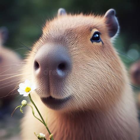 Cute Capybara with a Flower Close-up. Stock Photo - Image of tame, green: 301862550