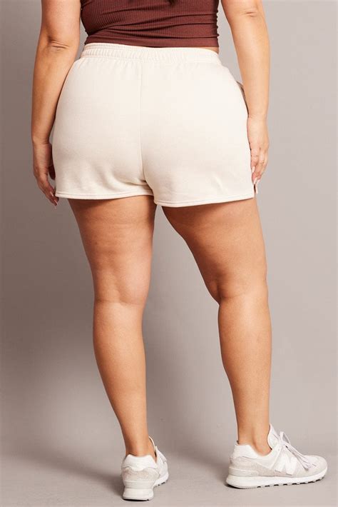 beige track shorts high rise elastic waist